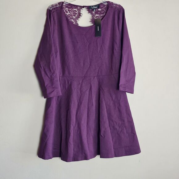Lulus Felicity Plum Lace Open Back Skater Sk8 Dress NWT Size XL Sexy Lined - Picture 1 of 10
